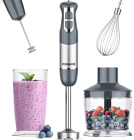 Immersion Hand Blender, FUNAVO 5-in-1 Multi-Function 12 Speed 800W Stainless Steel Handheld Stick Blender with Turbo Mode, 600ml Beaker, 500ml Choppin