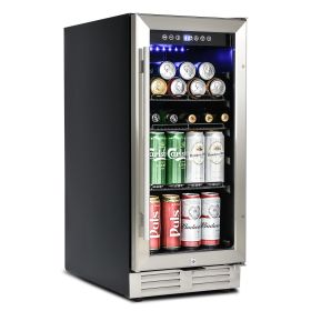 Built-in and Freestanding 15" Mini Beverage Refrigerator/Wine Cabinet, 120 Cans, 34-65Â°F, Quiet, Adjustable Shelves, LED Lighting, ETL , Touch Contro