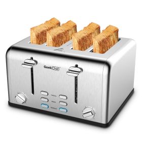 Toaster 4 Slice, Stainless Steel Extra-Wide Slot Toaster with Dual Control Panels of Bagel/Defrost/Cancel Function, 6 Toasting Bread Shade Settings, R