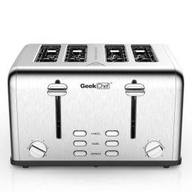 Toaster 4 Slice;  Geek Chef Stainless Steel Extra-Wide Slot Toaster with Dual Control Function