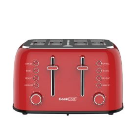 Toaster 4 Slice;  Geek Chef Retro Red Extra Wide Slot;  Independent temperature control Toaster ; Reheat; Defrost; Cancel 4 Function;  6-Shade Setting