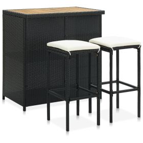 3 Piece Bar Set Poly Rattan Black