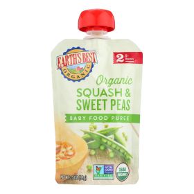 Earth's Best Organic Squash and Sweet Peas Baby Food Puree - Stage 2 - Case of 12 - 3.5 oz.