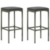 Bar Stools with Cushions 2 pcs Gray Poly Rattan