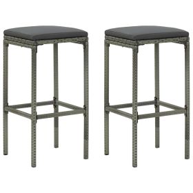 Bar Stools with Cushions 2 pcs Gray Poly Rattan