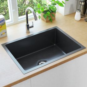 Handmade Kitchen Sink with Strainer Black Stainless Steel