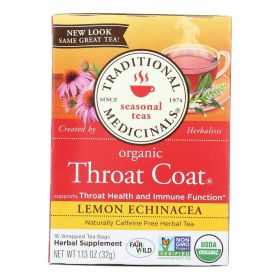 Traditional Medicinals Organic Lemon Echinacea Throat Coat Herbal Tea - 16 Tea Bags - Case of 6