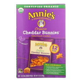 Annie's Homegrown Organic Bunny Cracker Snack Pack - Cheddar - Case of 4 - 12/1 oz