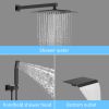 Mixer Shower Faucet Set with Waterfall Tub Spout 10 inch Square Rainfall Shower Head with Handheld Spray Matte Black Wall Mounted Pressure Balance Rou