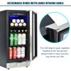 Built-in and Freestanding 15" Mini Beverage Refrigerator/Wine Cabinet, 120 Cans, 34-65Â°F, Quiet, Adjustable Shelves, LED Lighting, ETL , Touch Contro