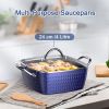 Casserole Dish, Square Induction Saucepan with Lid, 24cm/ 4L Stock Pots Non Stick Saucepan, Aluminum Ceramic Coating Cooking Pot - PFOA Free, Suitable