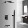 Mixer Shower Faucet Set with Waterfall Tub Spout 10 inch Square Rainfall Shower Head with Handheld Spray Matte Black Wall Mounted Pressure Balance Rou