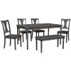 Classic Dining Set Wooden Table and 4 Chairs with Bench for Kitchen Dining Room, Gray (Set of 6)