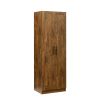 High wardrobe and kitchen cabinet with 2 doors and 3 partitions to separate 4 storage spaces; walnut