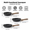 RAINBEAN Frying Pan Set 3-Piece Nonstick Saucepan Woks Cookware Set,Heat-Resistant Ergonomic Wood Effect Bakelite Handle Design,PFOA Free.(7/8/9.5 inc