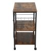 Simple Wood Kitchen Cart with 3-Tier Storage Space, Movable Microwave Stand with 10 Hooks - Brown and Frosted Black XH