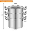 3 Tier Stainless Steel Steamer Pot Steaming Cookware Saucepot with Handle