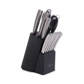 Oster Wellisford 14 Piece Stainless Steel Cutlery Set with Black Rubber Wood Block