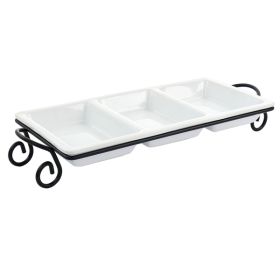 Elama 3 Section Divided Porcelain Serving Tray with Metal Rack