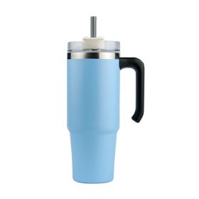 30oz 20oz Handle Vacuum Thermal Mug Beer Cup Travel Car Thermo Mug Portable Flask Coffee Stainless Steel Cups With Lid And Straw (Color: Light Blue, Capacity: 600ml)