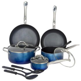 Home Daily Delicacies Pot 12-Piece Safe Non-Stick Cookware Set (Color: Blue, Type: Cookware Set)