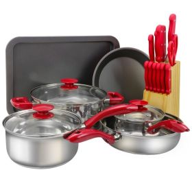 Home Delicacies Hard Anodized Nonstick Cookware Pots and Pans Pieces Set (Material: Hard anodized Aluminum, Color: Red)