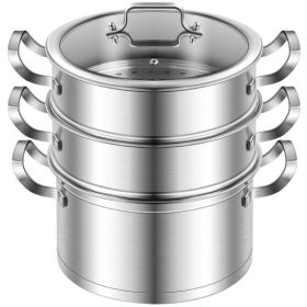 Daily Delicacies Pot 304 Stainless Steel  3-Tier Steamer Pot (Material: Stainless Steel, Color: Silver A)