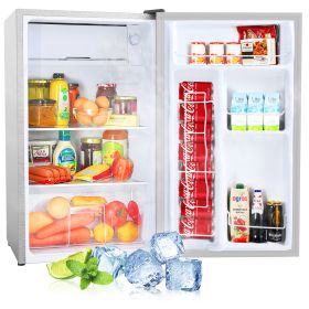 Compact refrigerator with freezer, 3.2 Cu.ft Mini Fridge with Reversible Door, 5 Settings Temperature Adjustable for Kitchen, Bedroom, Dorm, Apartment (Color: Silver)