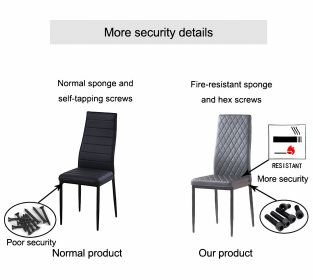 Black modern minimalist dining chair fireproof leather sprayed metal pipe diamond grid pattern restaurant home conference chair set of 4 (Color: as pic)