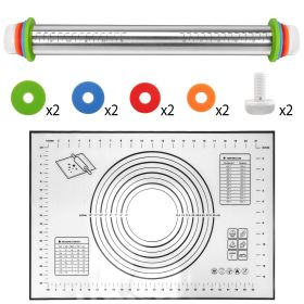 Dough Rolling Pin Dough Roller Stainless Steel Rolling Pins with 4 Removable Adjustable Thickness Rings and Rolling Mat (Color: black)