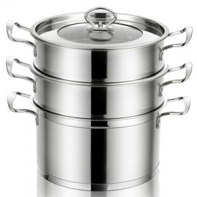 Daily Delicacies Pot 304 Stainless Steel  3-Tier Steamer Pot (Material: Stainless Steel, Color: Silver)