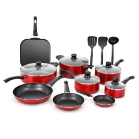 Home Delicacies Hard Anodized Nonstick Cookware Pots and Pans Pieces Set (Material: Hard anodized Aluminum, Color: Black & Red)