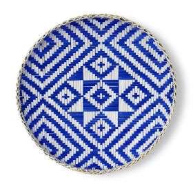 Bamboo Woven Round Basket Tray-Large (Style: Brocade Blue)