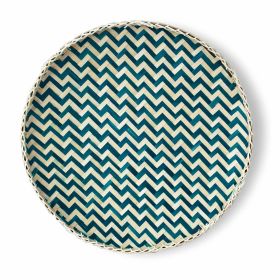 Bamboo Woven Round Basket Tray-Large (Style: Wave Blue)