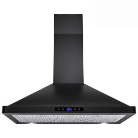 30 Inch Wall Mount Kitchen Hood 350 CFM Range Hood Stove Vented Hood Exhaust Fan (Color: black)