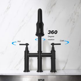 Pull Down Double Handle Kitchen Faucet-dk (Color: Matte Black)