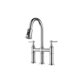 Pull Down Double Handle Kitchen Faucet-dk (Color: polished Silver)