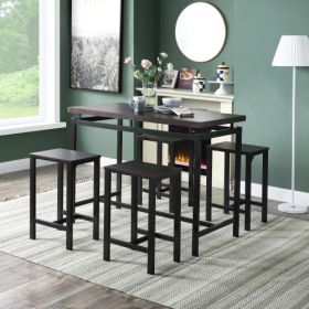 Dining Table with 4 Chairs; 5 Piece Dining Set with Counter and Pub Height (Color: black)