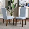 Upholstered Dining Chairs - Dining Chairs Set of 2 Fabric Dining Chairs with Copper Nails