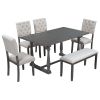 6-Piece Dining Table and Chair Set with Special-shaped Legs and Foam-covered Seat Backs&Cushions for Dining Room