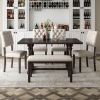 6-Piece Dining Table and Chair Set with Special-shaped Legs and Foam-covered Seat Backs&Cushions for Dining Room