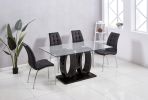 Contemporary Tempered Glass Top Double Pedestal Dining Table;  size 63" x 35.4" x 29.5" (Black or White)